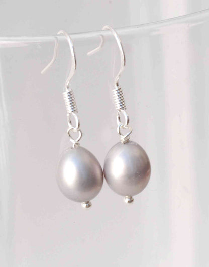 8.5-10mm 925 Sterling Silver Oval White Freshwater Pearl Dangle Earrings