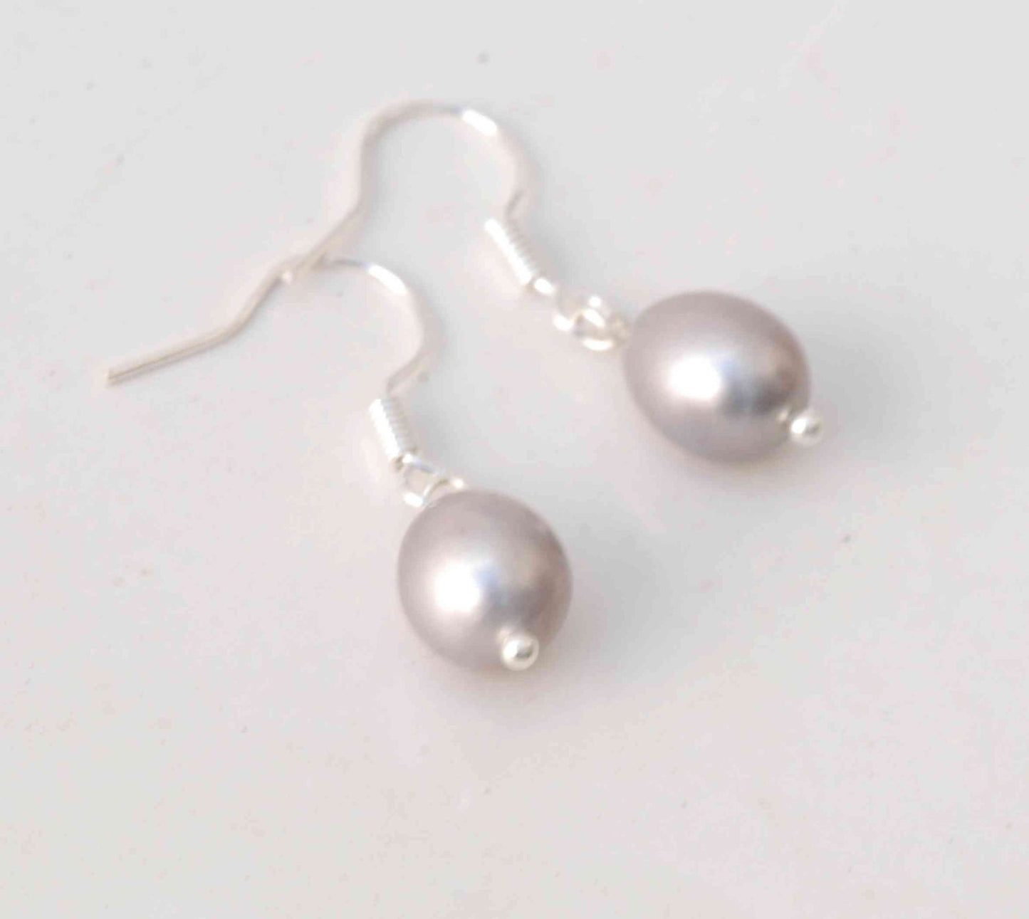 8.5-10mm 925 Sterling Silver Oval White Freshwater Pearl Dangle Earrings