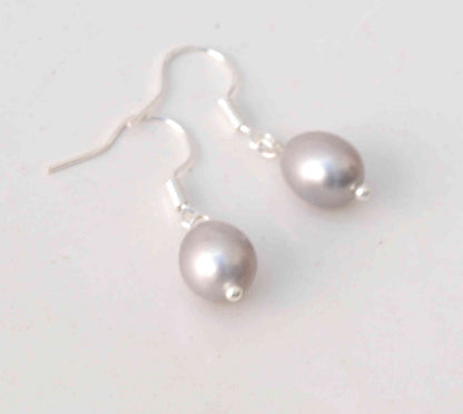 8.5-10mm 925 Sterling Silver Oval White Freshwater Pearl Dangle Earrings
