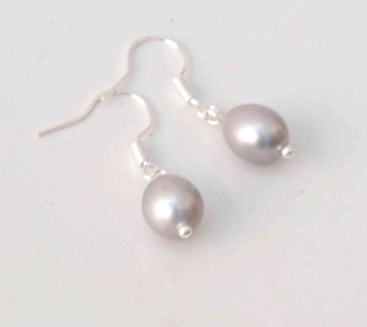 8.5-10mm 925 Sterling Silver Oval White Freshwater Pearl Dangle Earrings