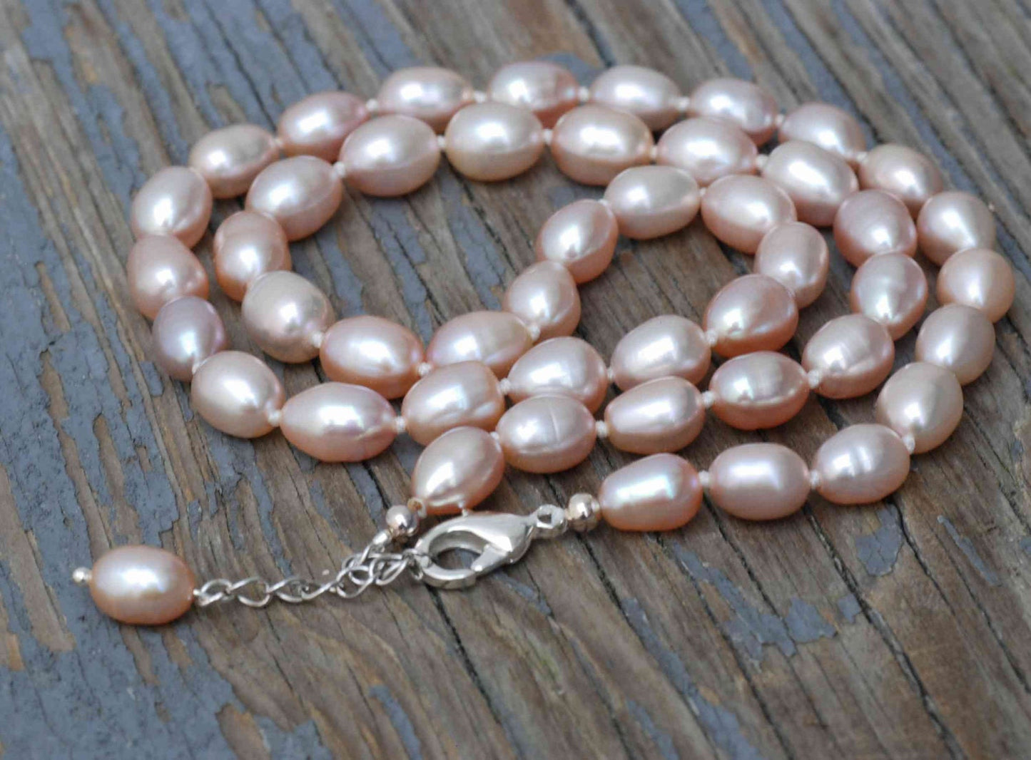 16" 7×10mm Rice Oval Pink Freshwater Pearl Necklace
