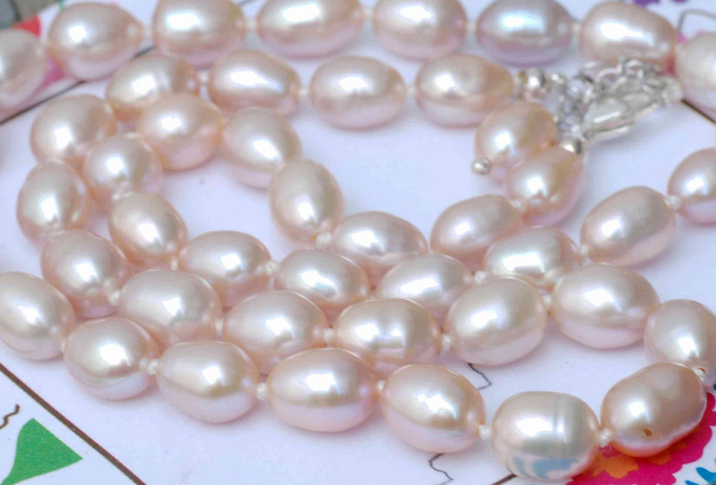 16" 7×10mm Rice Oval Pink Freshwater Pearl Necklace