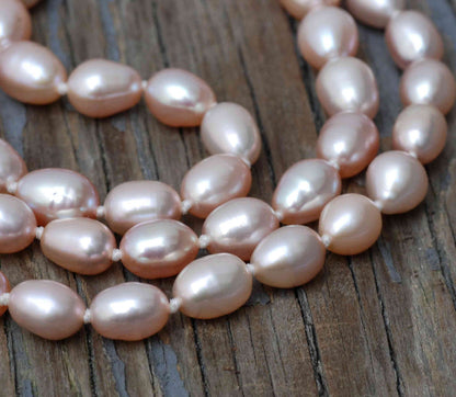 16" 7×10mm Rice Oval Pink Freshwater Pearl Necklace