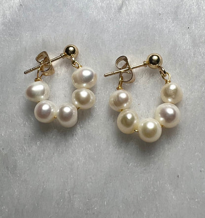 AAA 5-6mm 14k gold plated Hoop White Freshwater Pearl Stud Earring
