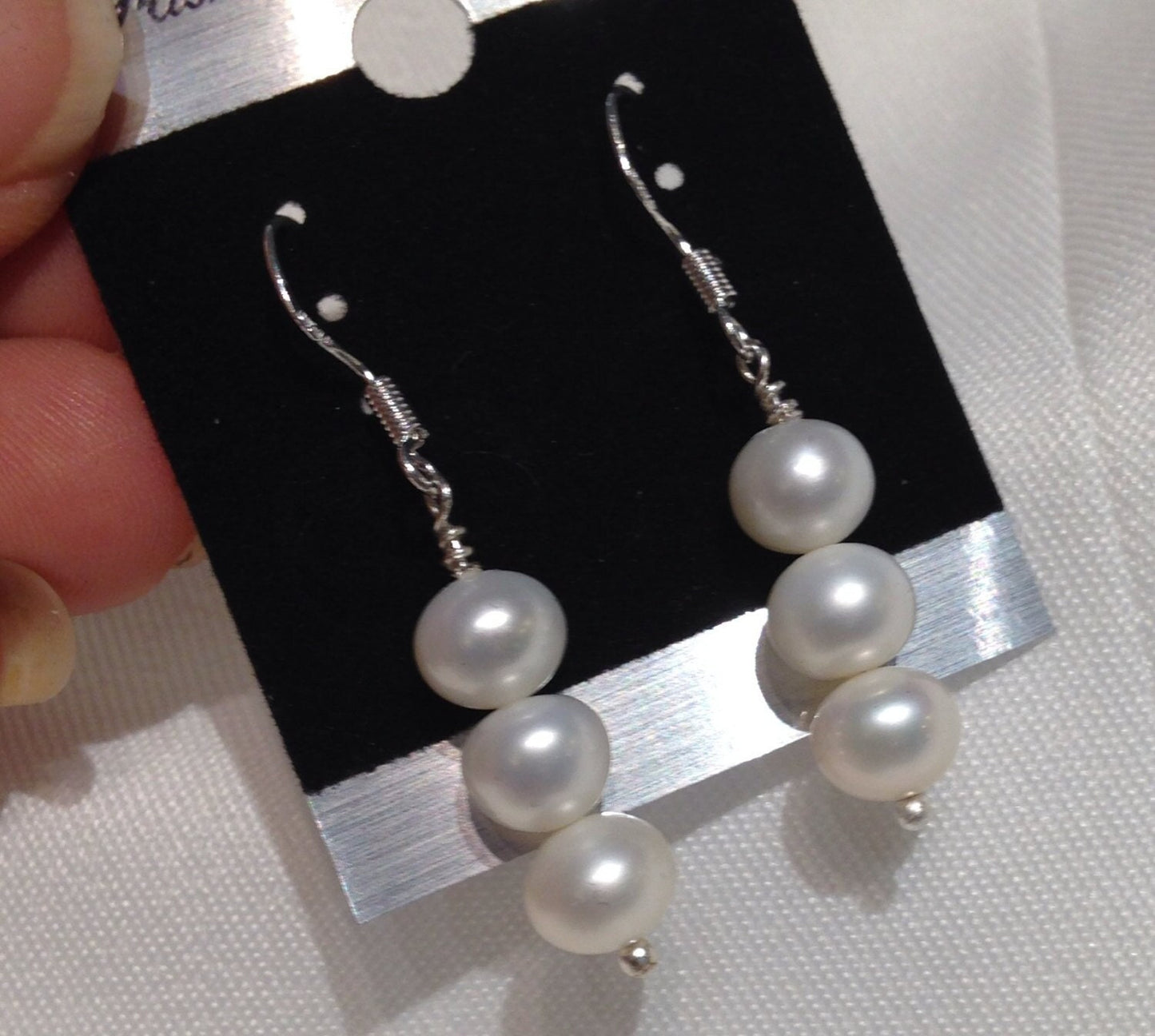 7mm 925 sterling Silver Coin Ivory White Pearl Dangle Earrings