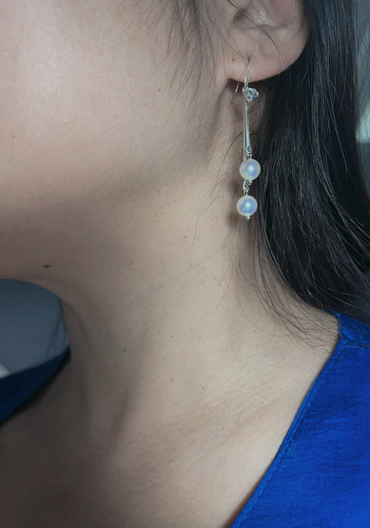 6.5-7mm 925 Sterling silver White Freshwater Pearl Dangle Earrings