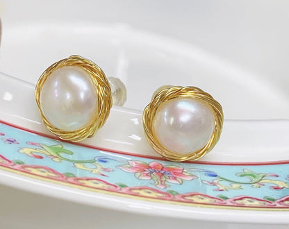 AAA 10-11mm 18k vermeil Round Ivory White Freshwater Pearl Stud Earring