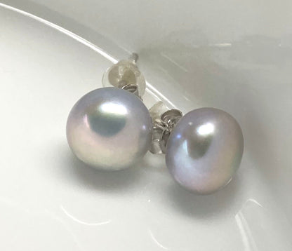 AAA+ 10-10.5mm 925 Sterling Silver Round Metallic Silver Grey Pearl Stud Earring