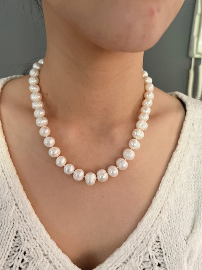16"-36"  10mm-11mm Genuine baroque freshwater Pearl Knotted Ivory White Necklace