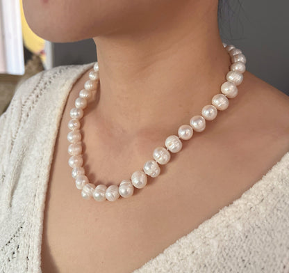 16"-36"  10mm-11mm Genuine baroque freshwater Pearl Knotted Ivory White Necklace