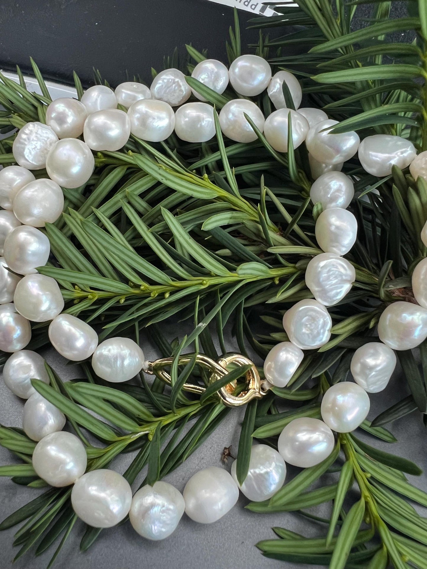 9-11mm big Ivory White Baroque Pearl Knotted Necklace 14k gold