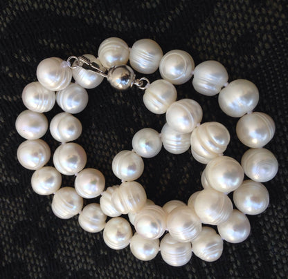 16"-36"  10mm-11mm Genuine baroque freshwater Pearl Knotted Ivory White Necklace
