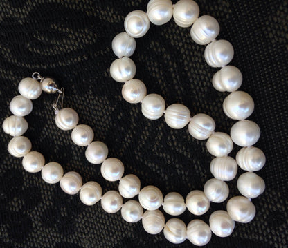 16"-36"  10mm-11mm Genuine baroque freshwater Pearl Knotted Ivory White Necklace