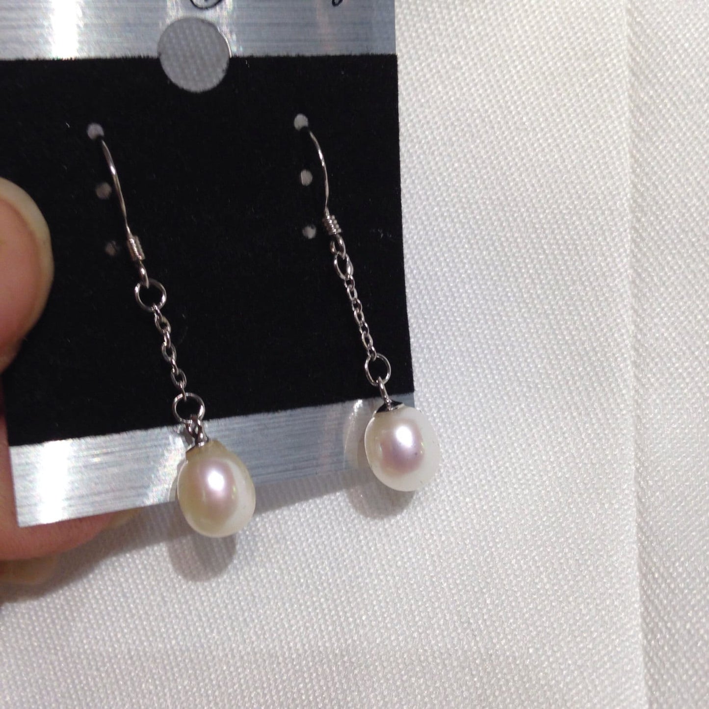 7mmx9mm 925 Sterling Silver Teardrop Ivory White Freshwater Pearl Dangle Earrings