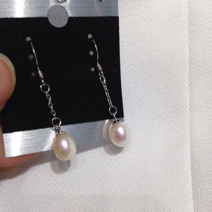 7mmx9mm 925 Sterling Silver Teardrop Ivory White Freshwater Pearl Dangle Earrings