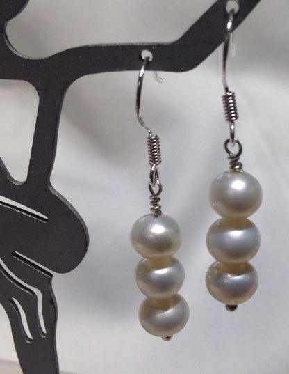 7mm 925 sterling Silver Coin Ivory White Pearl Dangle Earrings
