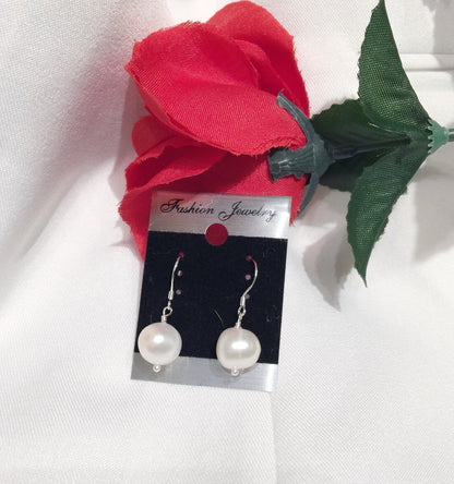 11-12mm Ivory White Pearl dangle Earrings