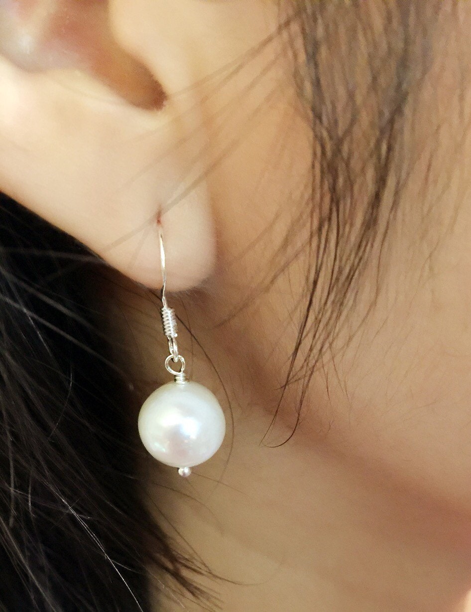 11-12mm Ivory White Pearl dangle Earrings