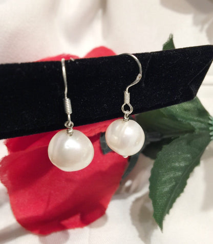 11-12mm Ivory White Pearl dangle Earrings
