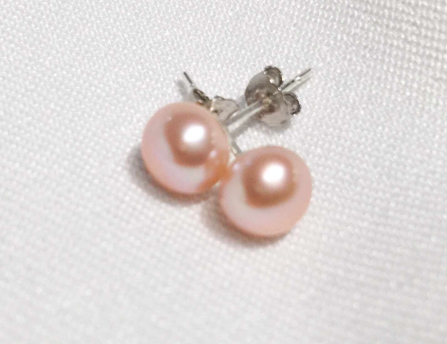 AAA 6.5-7.5mm 925 Sterling Silver Round Peach Pink & White Pearl Stud Earring