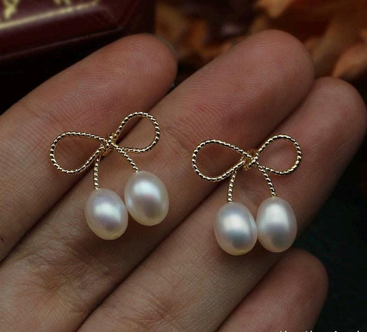 AAA 9.5mmx14.5mm 14k Gold round Freshwater Pearl Stud Earring