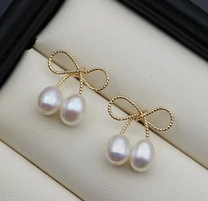 AAA 9.5mmx14.5mm 14k Gold round Freshwater Pearl Stud Earring