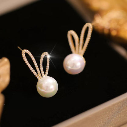 AAA 12mmX25mm 18k Gold Round White Freshwater Pearl Stud Earring