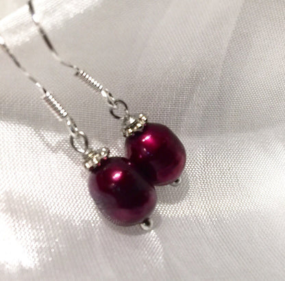 Claret Red Rice Pearl Earings