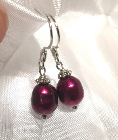 Claret Red Rice Pearl Earings