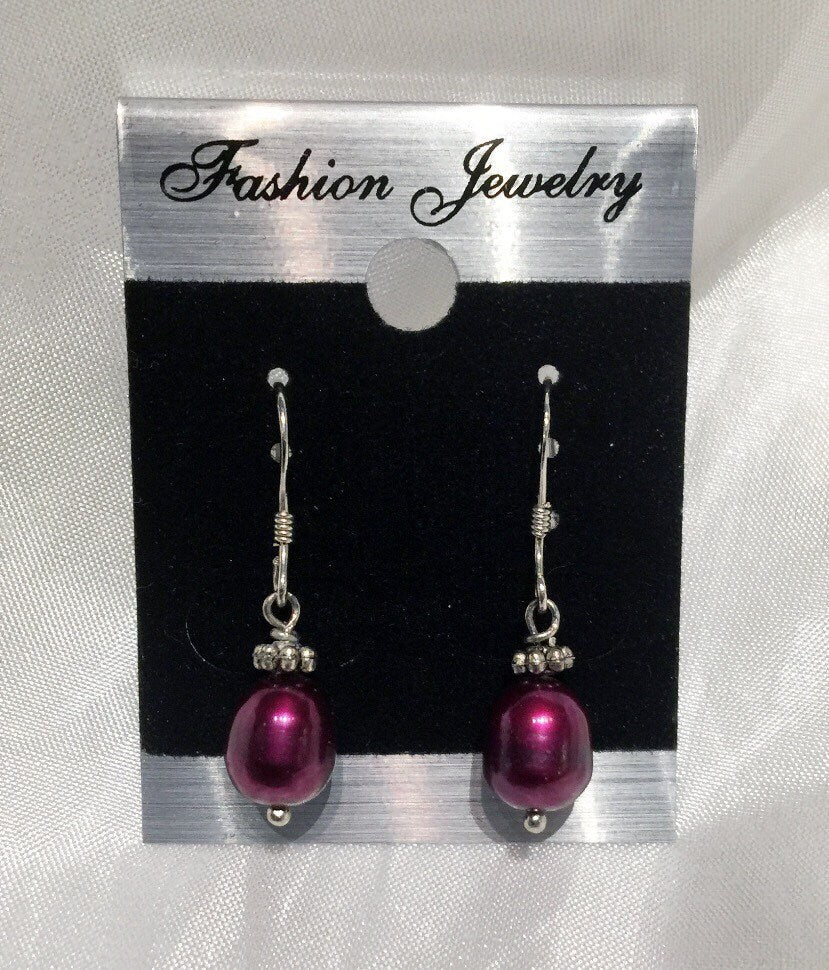 Claret Red Rice Pearl Earings