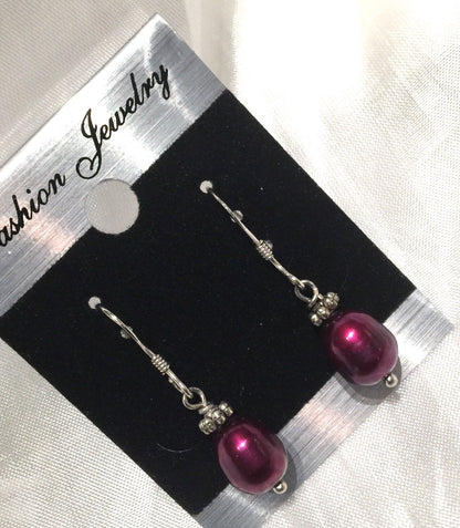 Claret Red Rice Pearl Earings