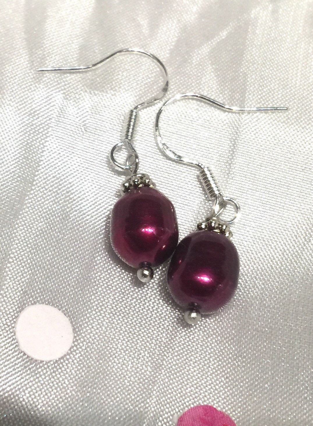 Claret Red Rice Pearl Earings