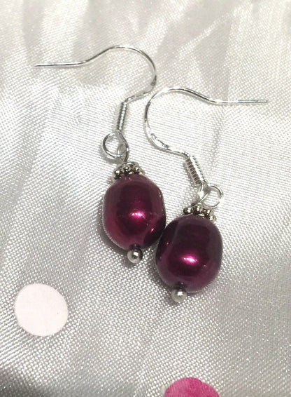Claret Red Rice Pearl Earings