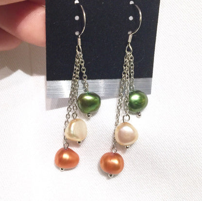 925 Sterling Silver Bronze、Champagne and Olive Green Multi Corn Pearl Earrings