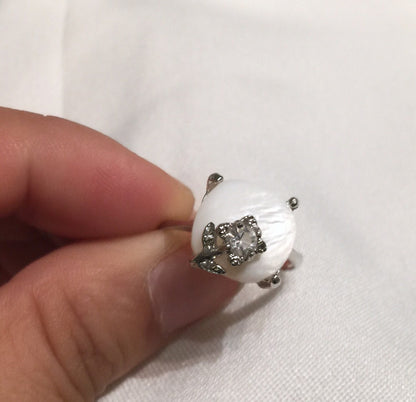 18k White Gold Filled White Marbe Pearl Ring