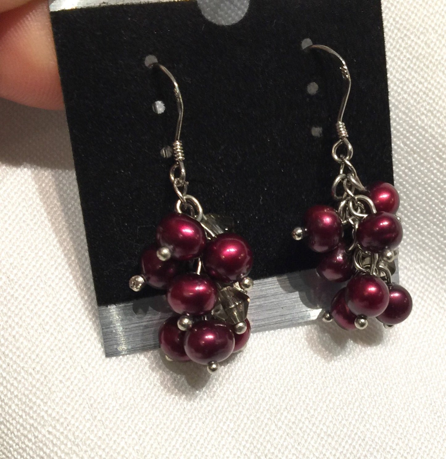 4-5mm 925 Sterling Silver Seed Burgundy Red Grape Freshwater Pearl Dangle Earrings