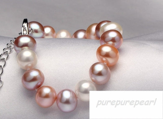 7-8mm 925 Sterling Silver Round Mixed Color Freshwater Pearl Bracelet