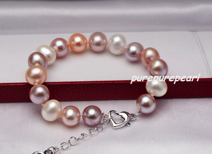 7-8mm 925 Sterling Silver Round Mixed Color Freshwater Pearl Bracelet