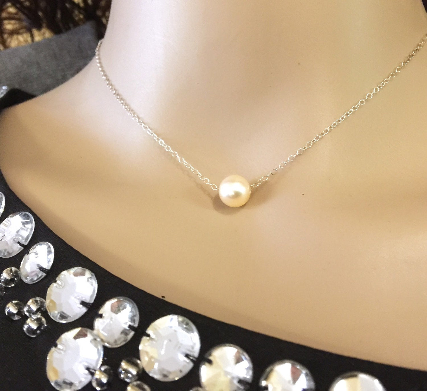 AAA 8mm 925 Sterling Silver Round Freshwater Pearl Necklace