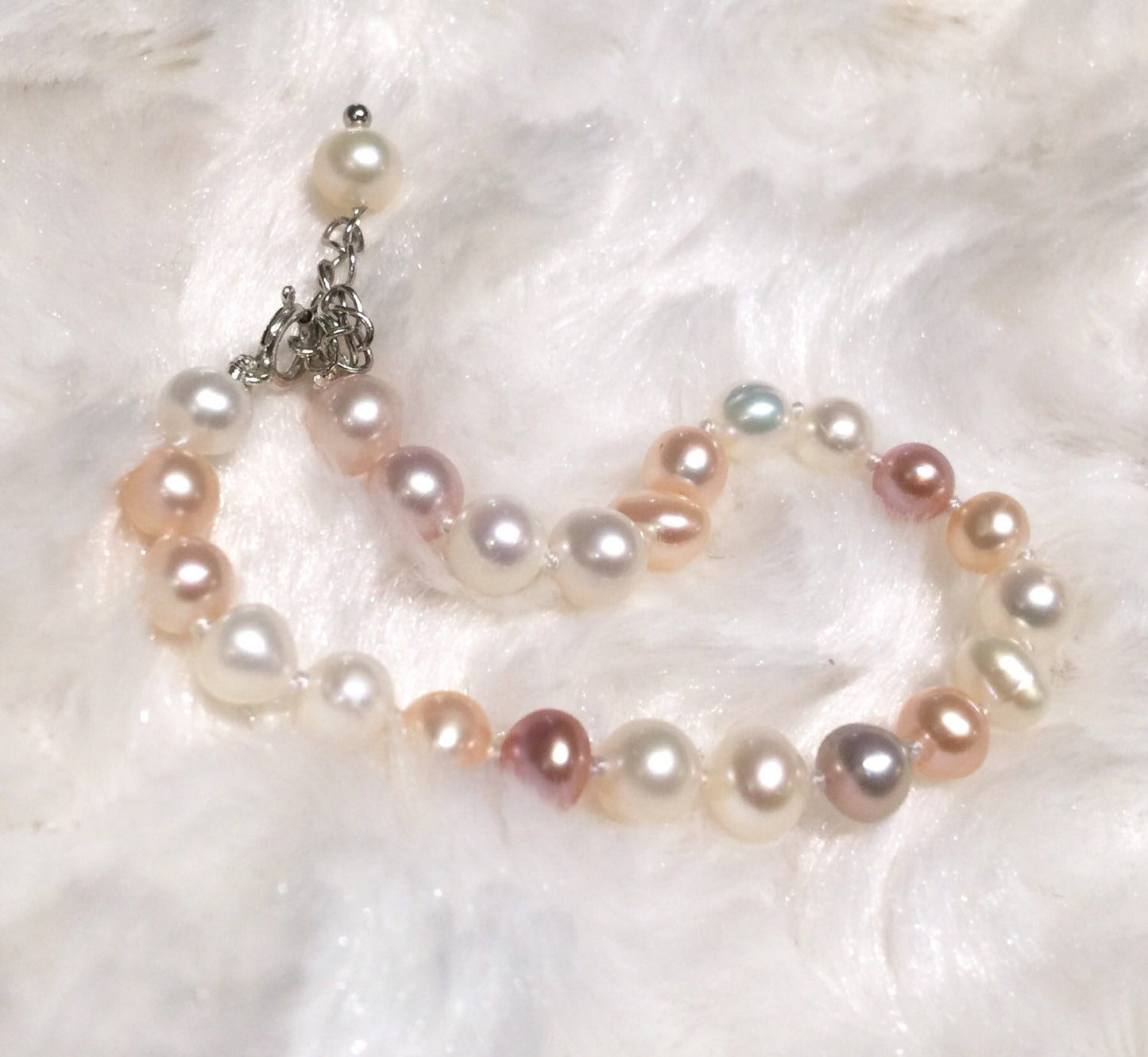 Baby ivory white, pink and peach Pearl Bracelet