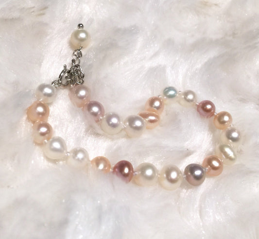 Baby ivory white, pink and peach Pearl Bracelet