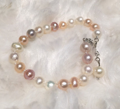 Baby ivory white, pink and peach Pearl Bracelet