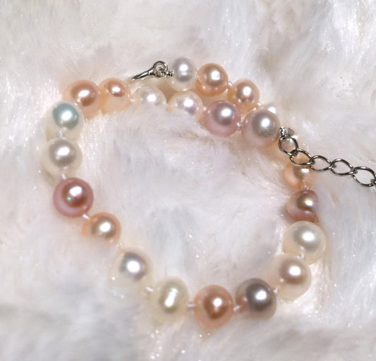 Baby ivory white, pink and peach Pearl Bracelet
