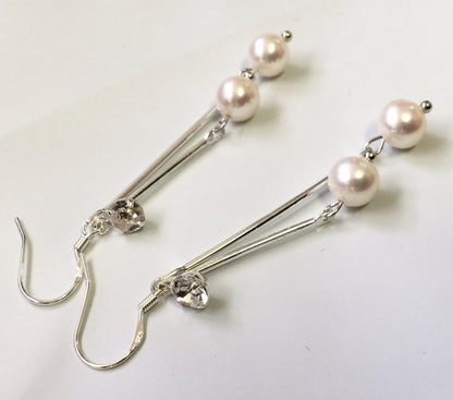 6.5-7mm 925 Sterling silver White Freshwater Pearl Dangle Earrings