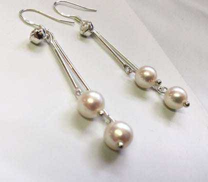 6.5-7mm 925 Sterling silver White Freshwater Pearl Dangle Earrings
