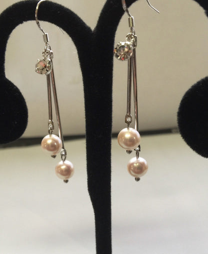6.5-7mm 925 Sterling silver White Freshwater Pearl Dangle Earrings