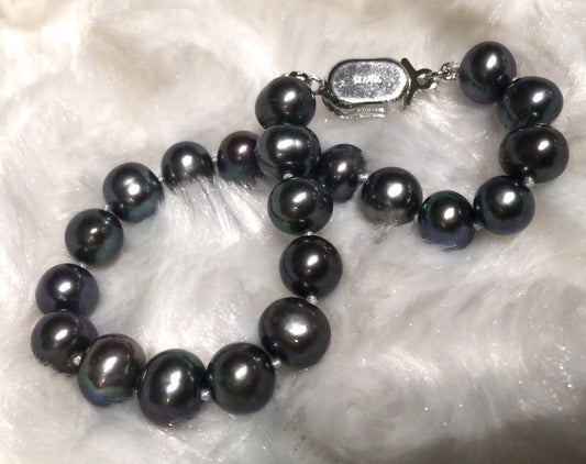 6-7mm 14k Gold Filled Round Peacock Black Freshwater Pearl Bracelet
