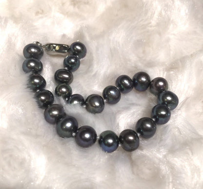 6-7mm 14k Gold Filled Round Peacock Black Freshwater Pearl Bracelet